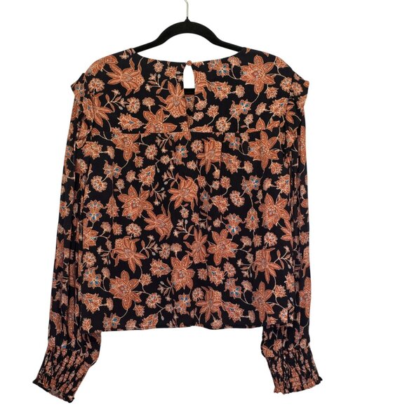 Rebecca Minkoff Womens Floral Boho Peasant Top Large Ruffle Hippie Festival Puff - Picture 2 of 8